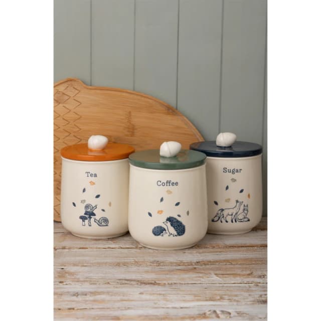 PRICE & KENSINGTON Set of 3 Woodland Tea Coffee Sugar Cannisters cream ONE SIZE