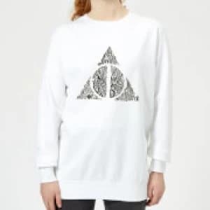 Harry Potter Deathly Hallows Text Womens Sweatshirt - White - 3XL