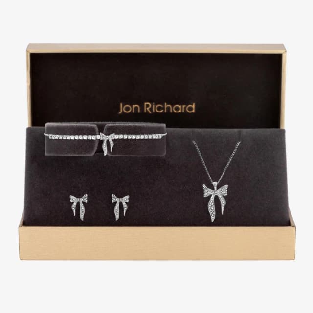 Jon Richard Silver Plated and Pave Bow Trio Set - Gift Box Silver female One Size