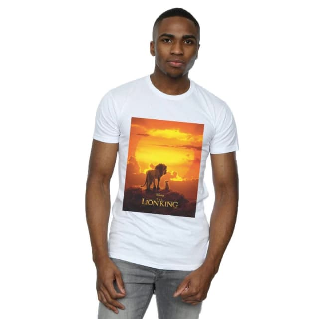 Disney Men The Lion King Movie Sunset Poster T-Shirt in White Size: Small White S Male 5059308595317