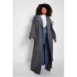I Saw It First Plus Size Belted Wool Trench Coat - Grey