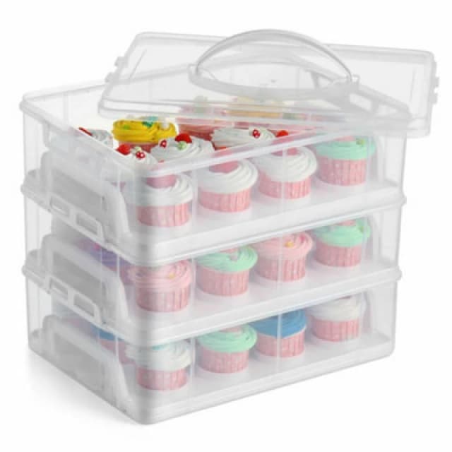 Gr8 Home 3 Tier Stackable Cupcake Plastic Carrier Box Clear unisex