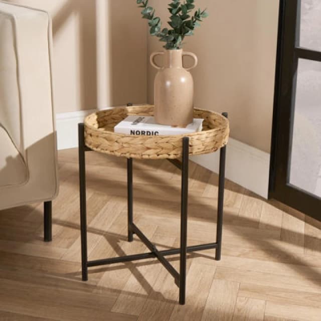 OHS OHS Rattan Top Tray Table Living Room Modern Home Decor Bedroom Nightstand Furniture in Black One Size Unisex 5027434198375