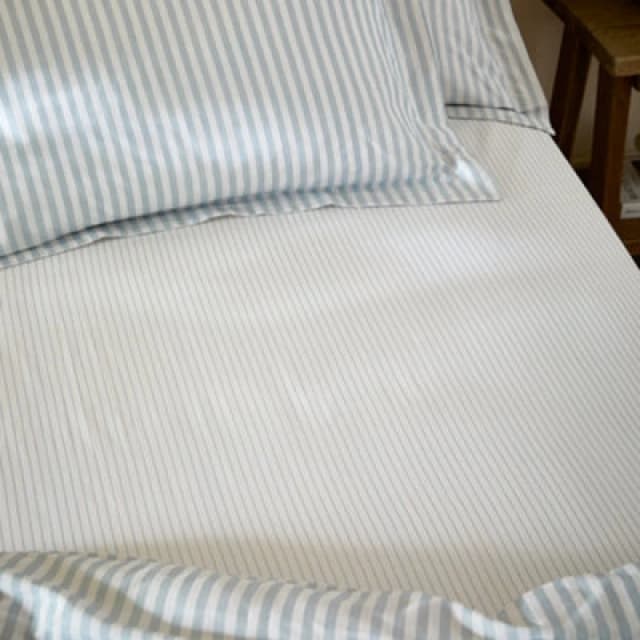 Yard Hebden Striped Cotton Fitted Sheet, Mineral Blue, Double
