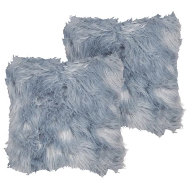 Beliani Set Of 2 Decorative Cushions Lubha Faux Fur 42 X 42cm Dark Blue Solid