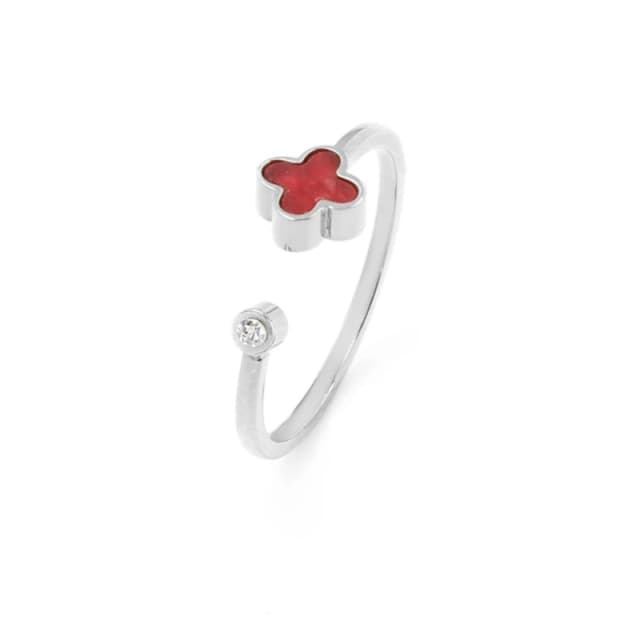 Say It With Cherry Red Crystal Clover Ring - Silver Size: Adjustable Silver Unisex Adjustable