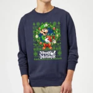 Nintendo Super Mario Happy Holidays Luigi Christmas Sweatshirt - Navy - 3XL