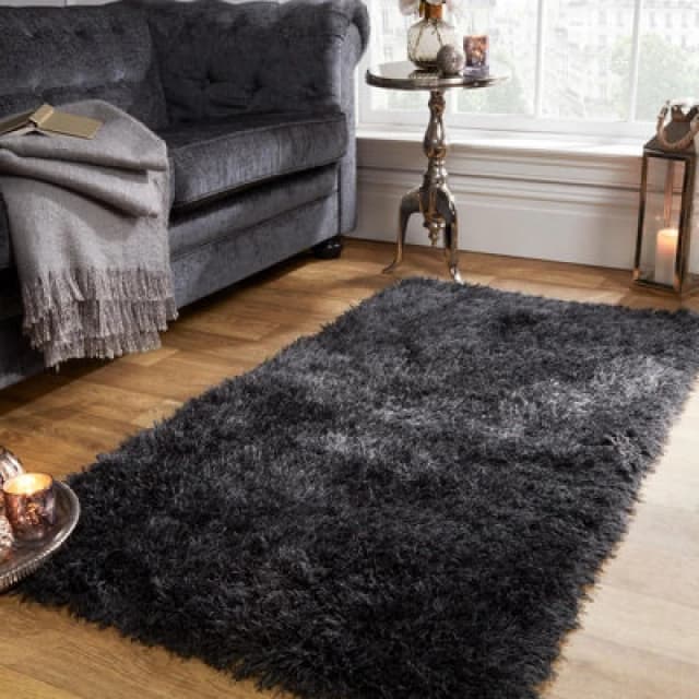 OHS OHS Shaggy Floor Rug Large Plain Soft Sparkle Mat Thick 5cm Pile in Dark Grey Size: 160cm x 230cm Dark Grey 160cm x 230cm Unisex 5027434113743