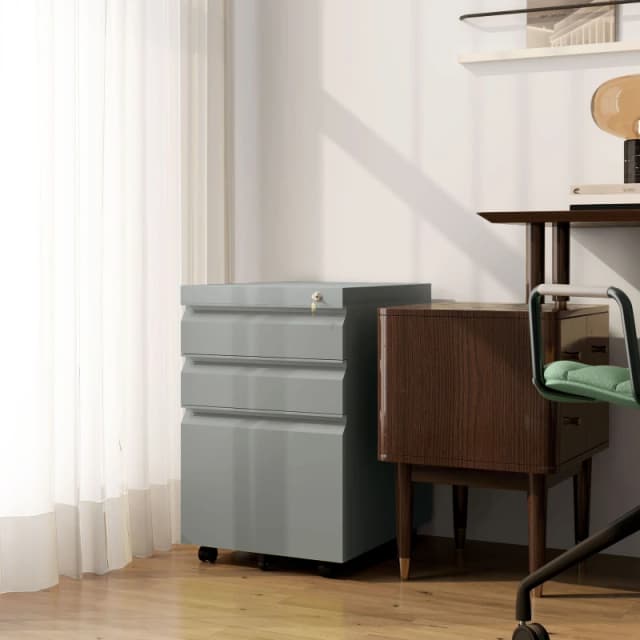 Vinsetto 3 Drawer File Cabinet - Lockable Metal Filling Cabinet - Yellow - Grey TJ Hughes 5056725589271