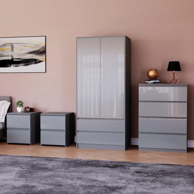 Lassic Vida Designs Glinton Gloss 4 Piece Bedroom Set 2 Grey unisex 4 Piece