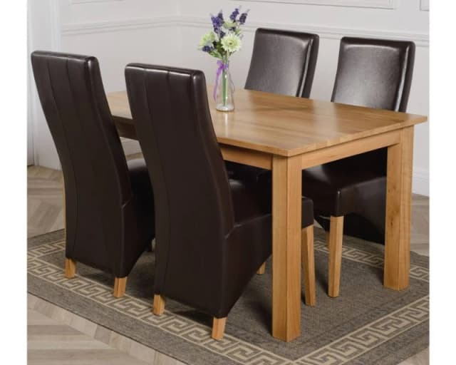 Thats Furniture Oslo 150 x 90cm Medium Oak Dining Table & 4 Lola Leather Chairs in Brown Brown Unisex 150 x 90 cm