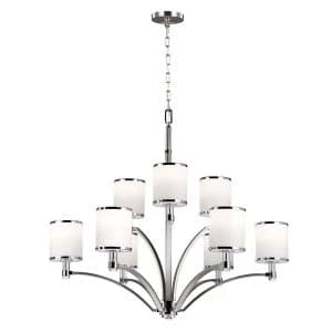 9 Light Multi Arm Chandelier Satin Nickel, Chrome Finish, E27