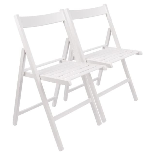 Harbour Housewares 2X Beech Wood Folding Chairs - White - Wooden Outdoor Chair Deck Seats Foldable Dining Patio Furniture