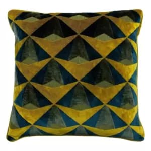 Paoletti Leveque Jacquard Velvet Cushion Cover (50cm x 50cm) (Teal/Gold)