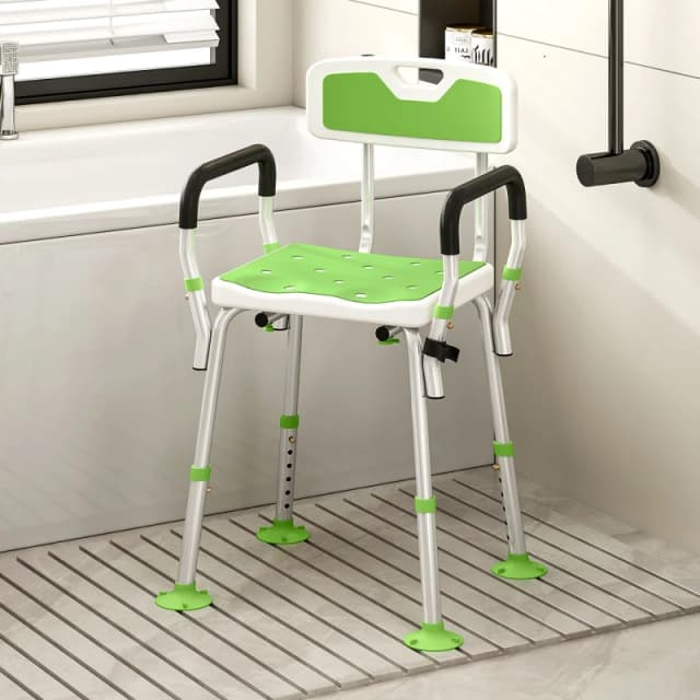 HOMCOM HOMCOM Padded Shower Stool with Arms and Back, 4 Suction Foot Pads, Green Green One Size Unisex 5063603066953