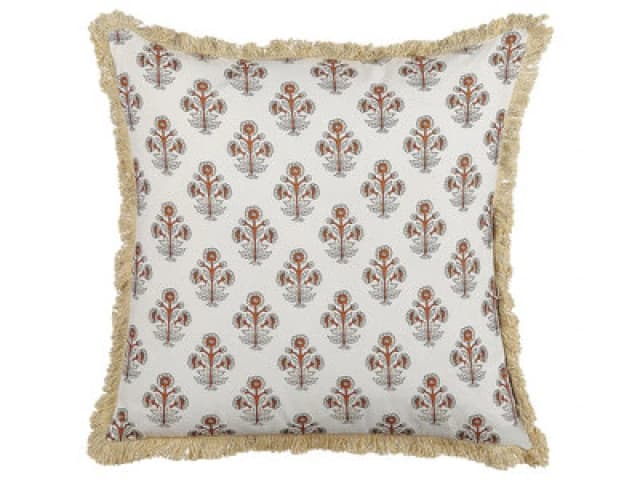 Beliani Throw Cushion Omorika Cotton 45 X 45cm White Floral Pattern