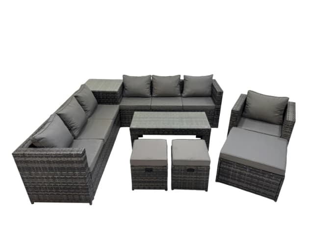 Fimous Garden Rattan Outdoor Furniture Set 10 Seater with 3 Stool Side Table in Dark Grey Dark Grey Unisex