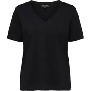 Selected Femme Standard V Neck T Shirt - Black