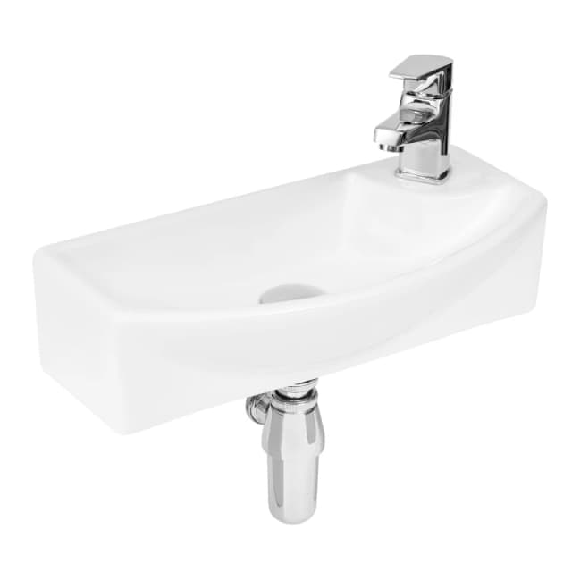 Balterley Compact Wall Hung Left Hand Round Ceramic 1 Tap Hole Vessel 450mm White