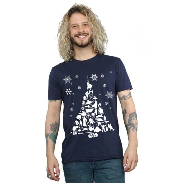 Star Wars Star Wars Men Christmas Tree T-Shirt in Navy Size: Small Navy S Male 5059400315585