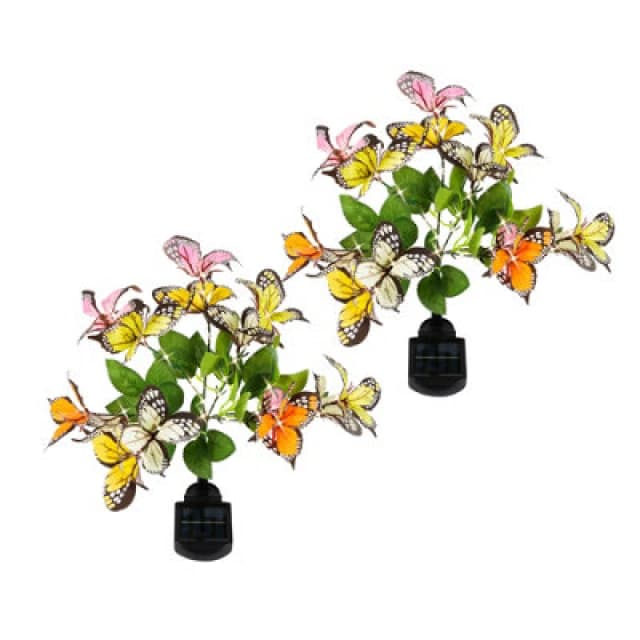 Gardenwize Pack Of 2 Solar Butterfly Stake Lights Colour-Changing LED Garden Border Path Lights