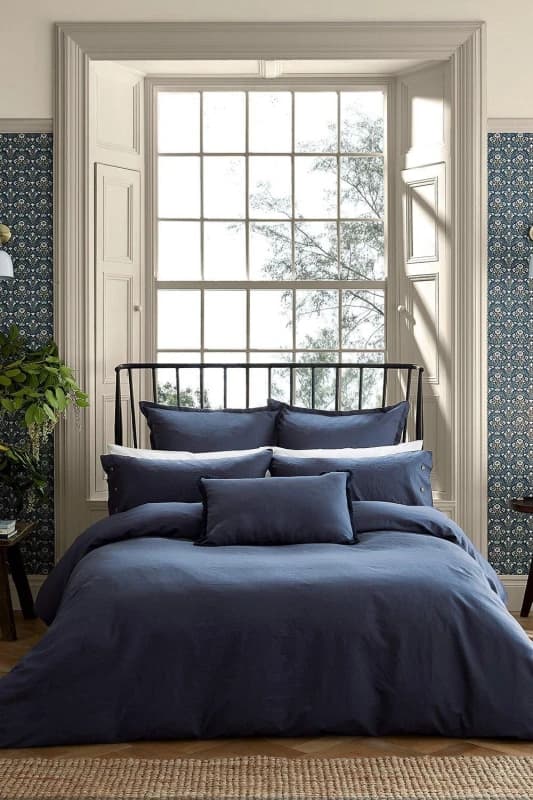 Morris & Co Morris & Co 'Pure Linen Cotton' Duvet Cover in Blue Size: King Blue King Unisex 5016709663243