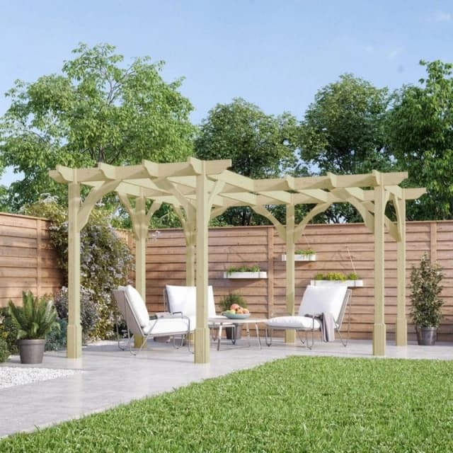 Rutland County Garden Furniture Ltd Corner Pergola - Wood - L360 x W360cm - Rustic Brown in Light Green Light Green Unisex