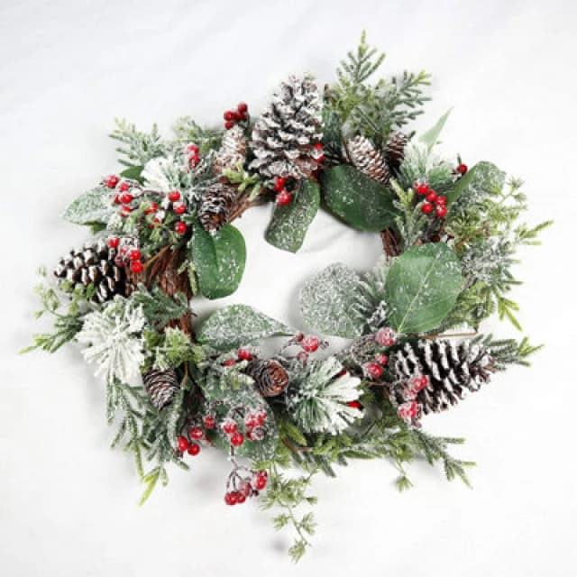 Shatchi 60cm Frosty Green Christmas Wreath Green
