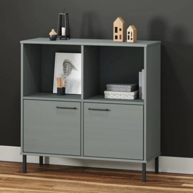 Vidaxl Bookcase With Metal Legs Grey 90X35X90.5cm Solid Wood Oslo, Grey 351016