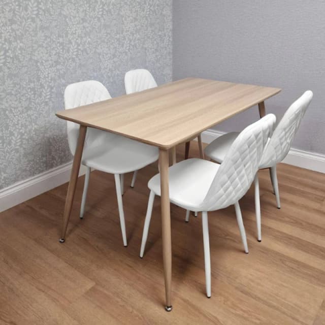 KOSY KOALA Wood Dining Table Set with 4 White Faux Leather Chairs Size: 120cm x 70cm White Unisex 120cm x 70 cm