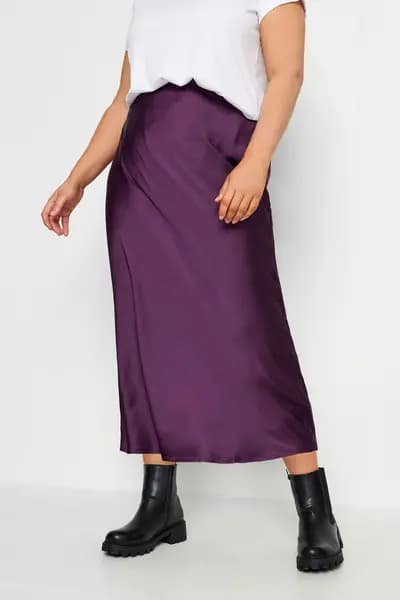 Yours Satin Midi Skirt Purple