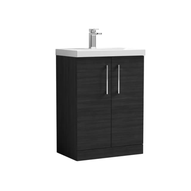 Balterley Contemporary Bathroom Floor Standing 2 Soft-Close Door Vanity Unit & Mid-Edge Ceramic Basin, Charcoal Black, 600 mm in Black Unisex
