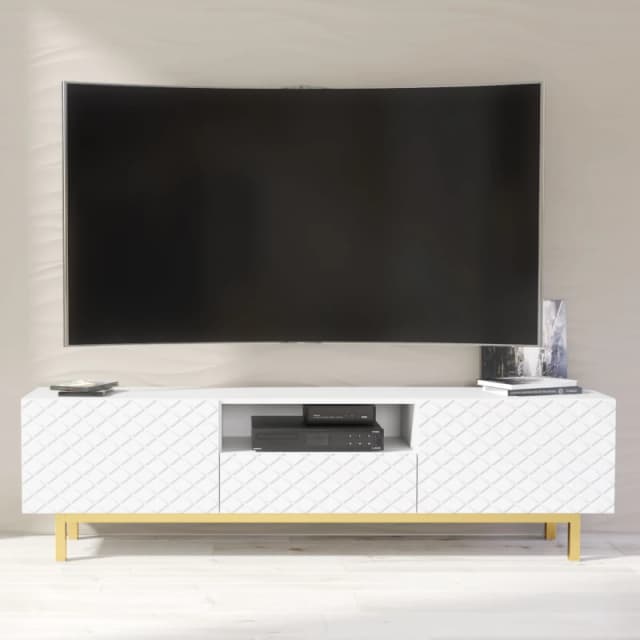 Creative Furniture Creative Furniture Diamond Luxe TV Unit 180cm - Luxury Cabinet with Push to Open Storage in White White One Size Unisex 50610752414