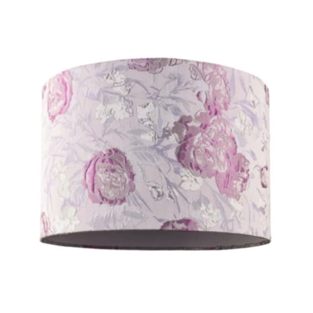 Happy Homewares Modern Lilac Floral Textured Jacquard Drum Lamp Shade With Pink Roses