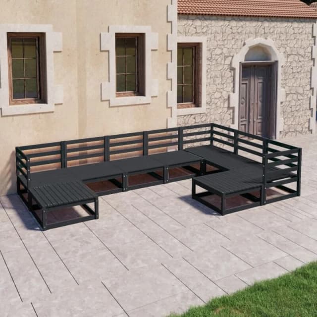 VIDAXL 9 Piece Garden Lounge Set Black Solid Pinewood Vidaxl 8720286468616