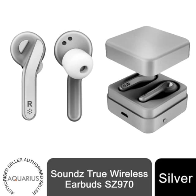 Aquarius Premium Silver True Wireless Earbuds - Soundz SZ970 Built-in Mic & Charging Case