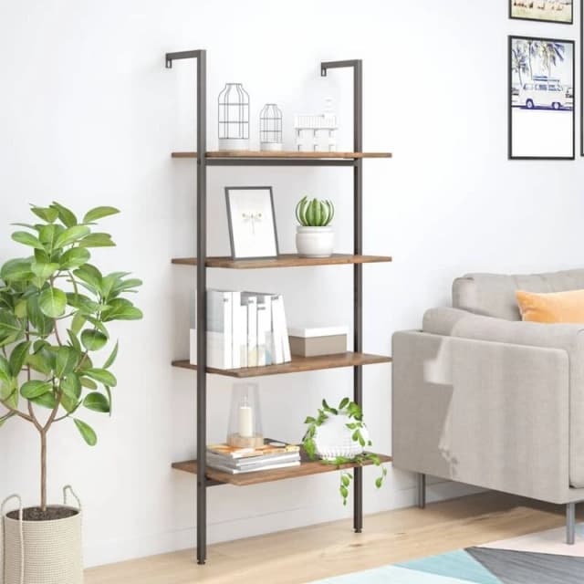 Vidaxl 4-tier Leaning Shelf Dark Brown And Black 64X35X152.5 Cm, Brown 336383