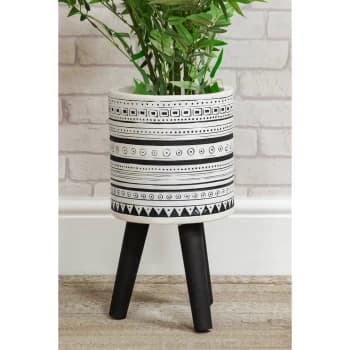 Ornate Fibre Clay Planter - White with Wooden Legs
