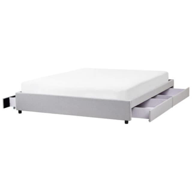 Beliani Bed With Storage Drawers Without Headboard Fabric Prades 180 X 200 Cm (Eu Super King) Light Grey