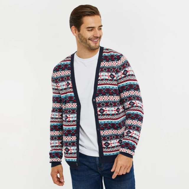 Threadbare Fairisle Christmas Cardigan - Blue Blue S