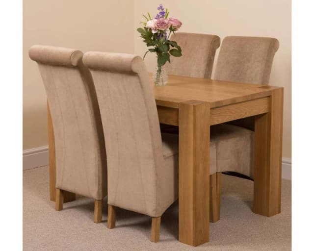 Thats Furniture Kuba 125 x 80cm Chunky Oak Small Dining Table & 4 Montana Fabric Chairs in Beige Beige Unisex 125 x 80 cm