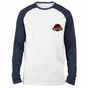 Jurassic Park Logo Embroidered Unisex Long Sleeved Raglan T-Shirt - White/Navy - L