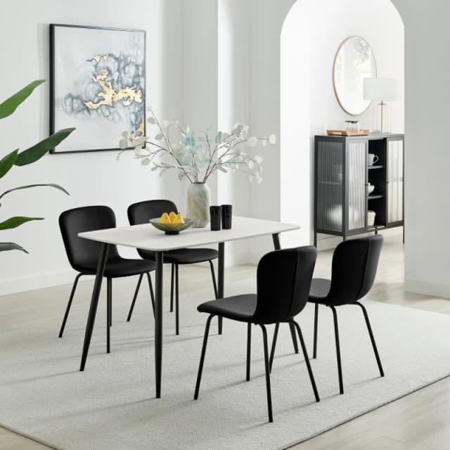 FurnitureboxUK FurnitureboxUK Asti White Marble Ceramic Top Dining Table & 4 Cream Asti Chairs in Black Size: 4 Person Black 4 Person Unisex 5056784