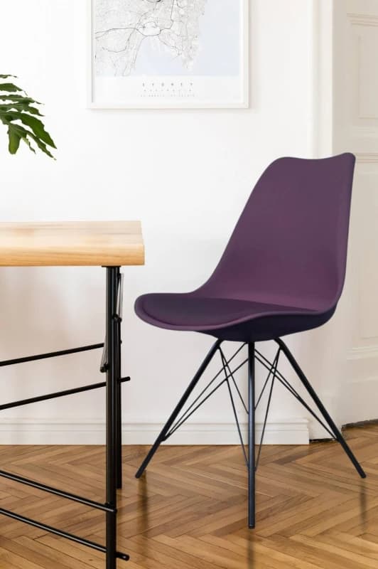 Fusion Living Soho Plastic Dining Chair with Black Metal Legs Aubergine
