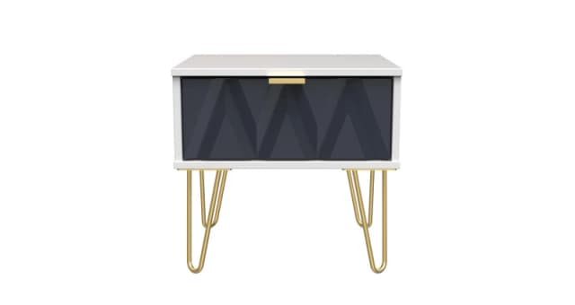 Diamond Ready Assembled Matt Indigo & White 1 Drawer Bedside Chest (H)410mm (W)450mm (D)395mm