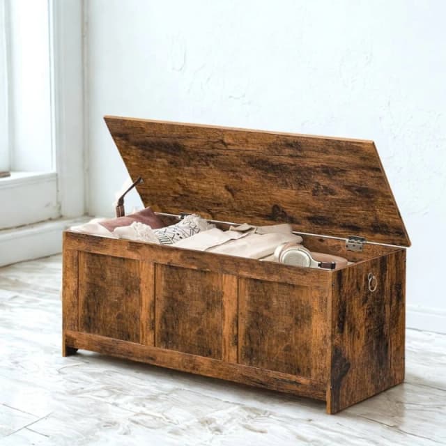 FURNOS Large Industrial Wooden Storage Box Chest Trunk Rustic Brown Brown Unisex