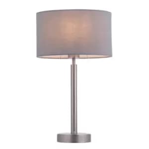 Table Lamp Matt Nickel Plate & Grey Fabric 60W E27 Base & Shade e10606