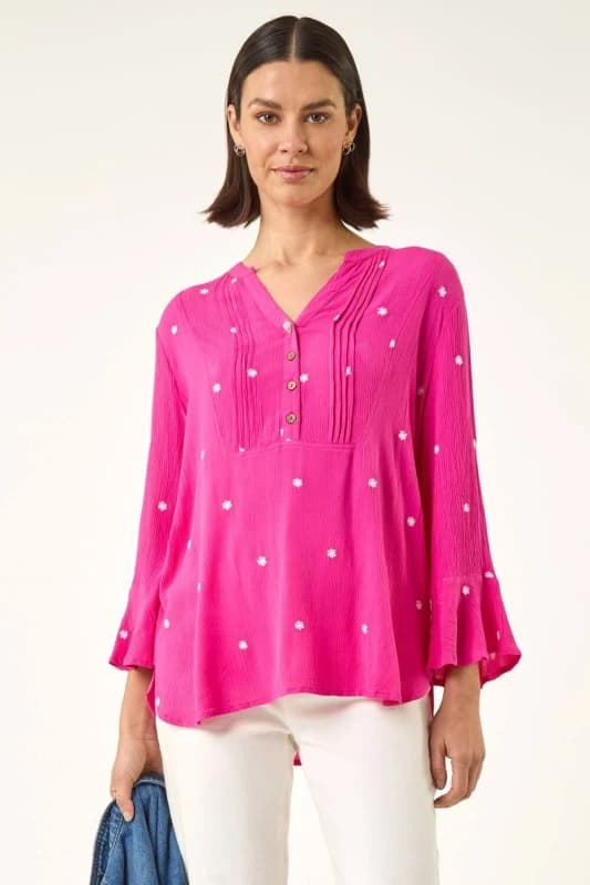 Roman Womens Embroidered Dot Top in Cerise Size: 18 Cerise Female 18
