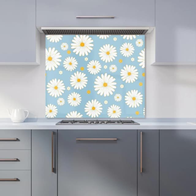 Warren Reed - Designer Summer Daisy Pattern Kitchen Splashback in Blue Size: 700mm x 650mm Blue Unisex 700mm x 650mm