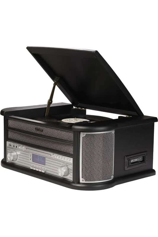 Denver Retro DAB Bluetooth Wooden Record Player, FM, Cassette & CD, USB Recording, AUX IN in Black Unisex